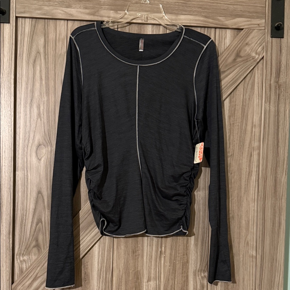 FP Movement by Free People Black Ruched Long Sleeve Blouse